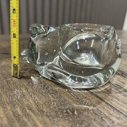 VINTAGE Indiana Glass "Snug’n Cozy" Crystal Sleeping Cat Votive Holder