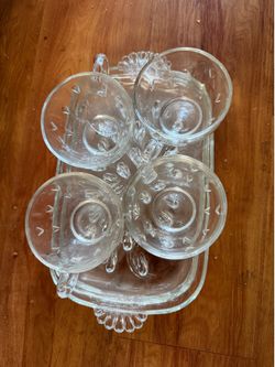 Hazal Atlas tear drop clear glass snack plate and cup set of four