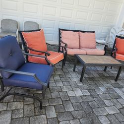 Florida Gators Orange Blue Outdoor Patio Set Three Lounge Chairs One Love Seat Outdoor All Weather
