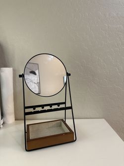 Elegant Black Vanity Mirror with Tray