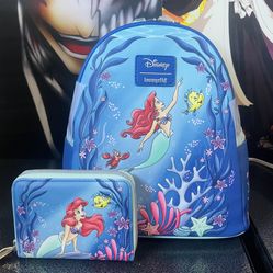 Disney Loungefly The Little Mermaid Ariel Backpack and Wallet