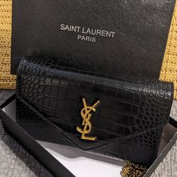 Yves Saint Laurent Crocodile Leather Shoulder Bag With Box 