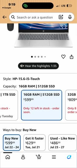 HP 15.6 inch touchscreen laptop