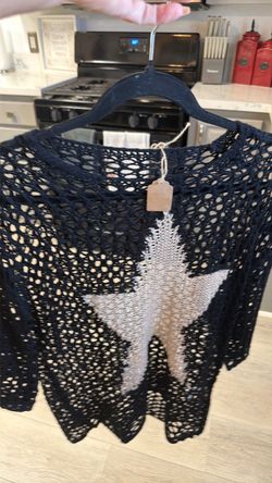 Black Open Knit Star Top