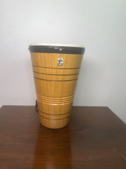 Bongo Wooden Leather Top Drum Made In Mexico 10" Tall With Strap Vintage. Used in good condition with some cosmetic blemishes. These blemishes are in 
