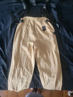 small khaki fisherman's overalls for women
