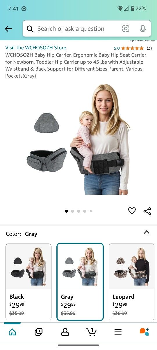 Baby Hip Carrier - Grey