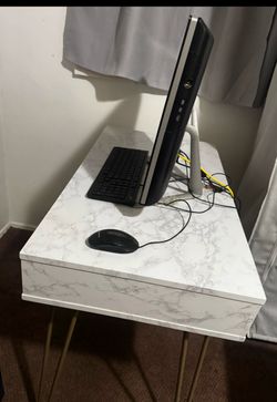 Modern White Marble-Look Desk & Matching Side Table