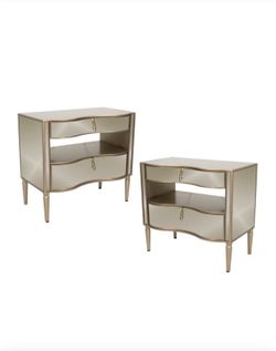 Caracole Wonderful Nightstands Set of 2, Champagne Gold Mirrored Bedside Tables