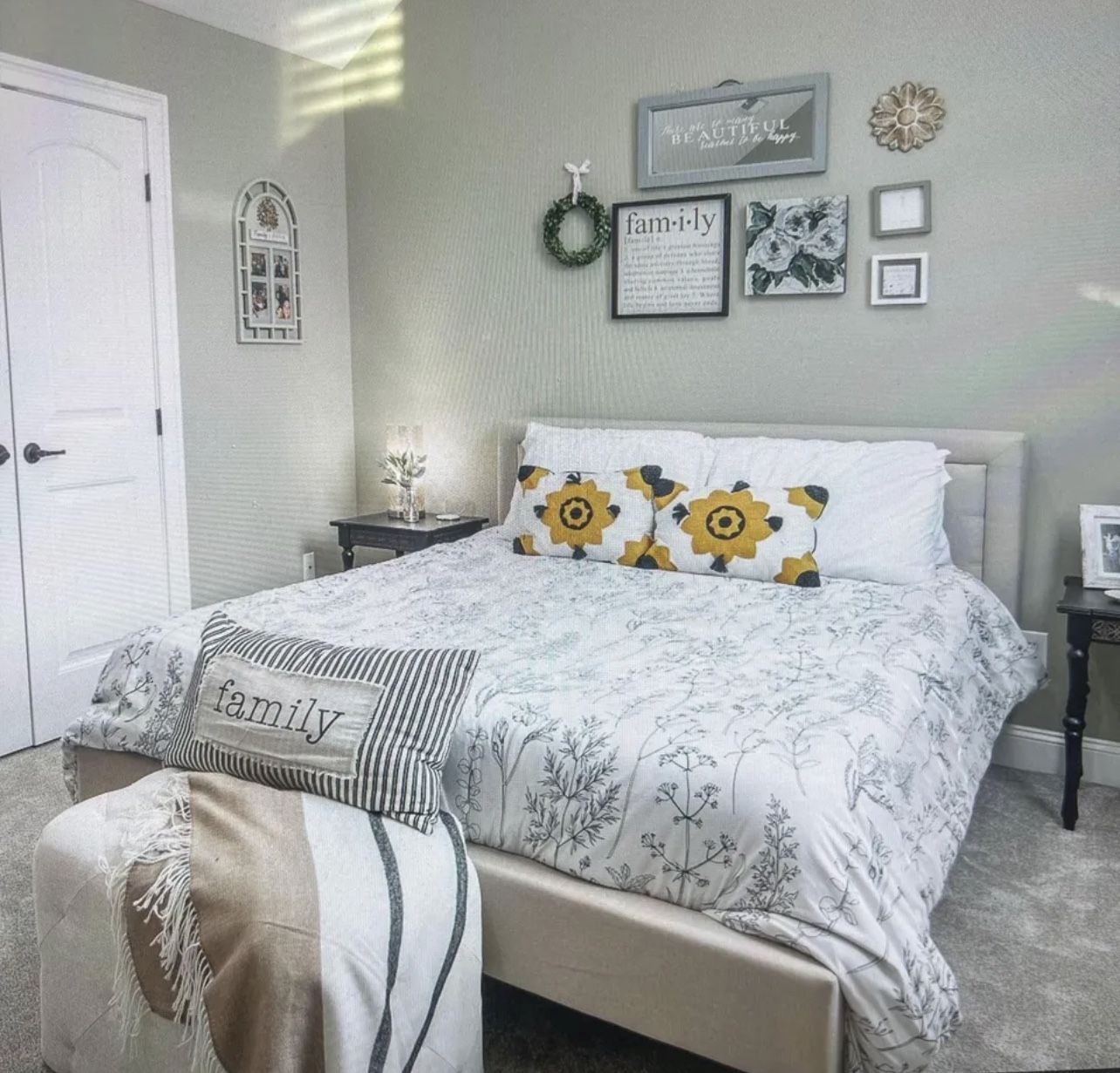 Guest Bedroom: Cream Tuffted Queen Platform Frame & Copper infused Mattress Set