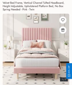 Twin Pink Velvet Bed frame with Headboard