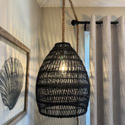 Large Bamboo Hanging Lamp in Black