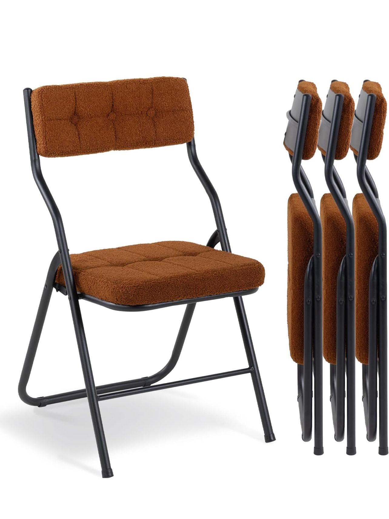 HOMEFUN Pack of 4 Padded Folding Chairs, Foldable Dining Chairs with Cushion, Portable and Assembled Extra Seating for Guests, Kitchen, Office, Weddin