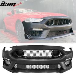 Fits 2018-2023 Ford Mustang Mach 1 Style PP Front Bumper Cover Conversion Unpainted Black
