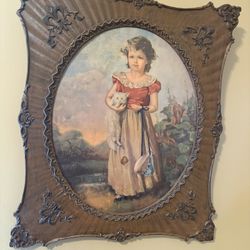 Jane Freeman “Chums” girl with cat framed print vintage