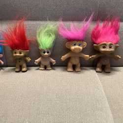 Lot Of 5 Vintage Trolls + 4 Plastic Clown Figurines