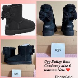 Ugg Women Size 6 Corduroy Bailey Bow Mini New $110 Firm 