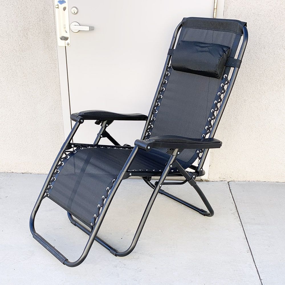 New $40 Folding Zero Gravity Outdoor Recliner Patio Lounge Chair Adjustable Headrest Textilene Mesh - Black 
