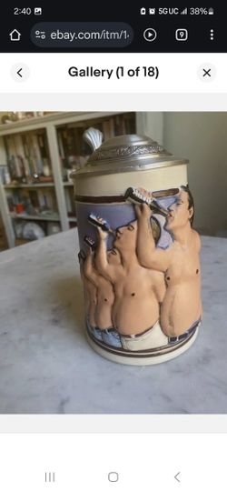 Vintage GERZ Beer BELLY Lidded STEIN 5 Men w/ Beer Bellies Hand Painted
