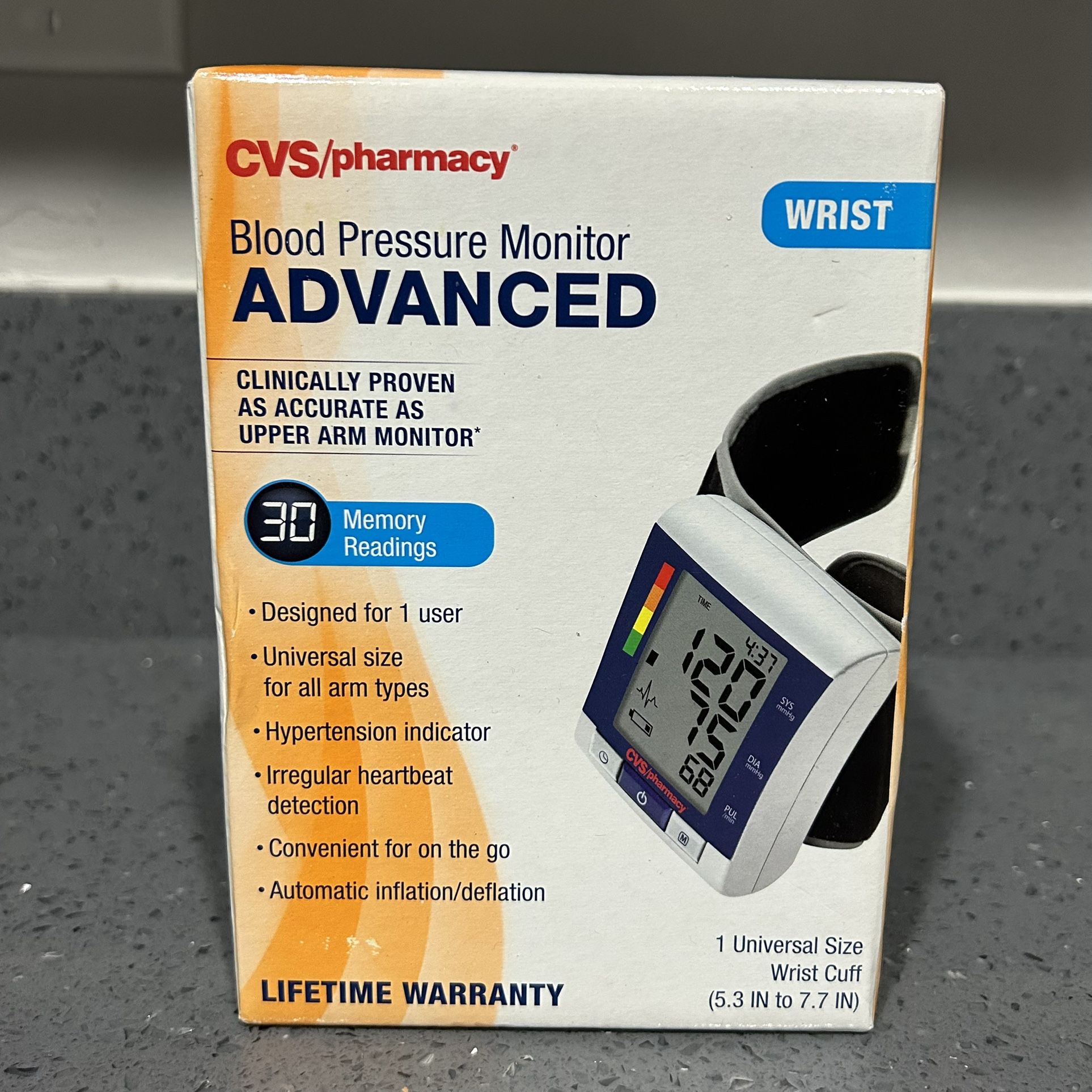 CVS HEALTH WRIST SERIES BLOOD PRESSURE MONITOR Advanced UNIVERSAL SIZE NEW NIB