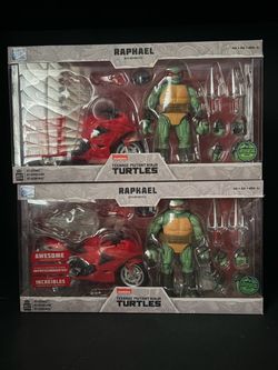 TMNT BST AXN Raphael with Motorcycle Figure Set x2