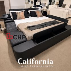 Modern Queen / King Size Bed Frame With   Lap Top Table , Drop Down Cup Holder , Bluetooth Speakers