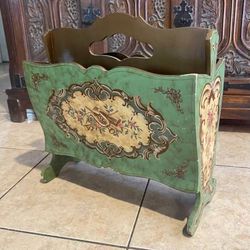 Vintage Italian Florentine Magazine Rack Gilt Hand Painted Wood
