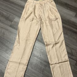 Rag & Bone Sally 100% Silk pleated wide leg pants in rugby tan/blush size 0