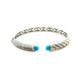 Judith Ripka 925 Sterling Silver Turquoise Twisted Cable Cuff Bracelet Bangle