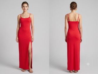 Vibrant Red Spaghetti Strap Maxi Dress w/ High Thigh Slit
