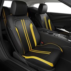 Chevy Camaro 2016-2024 Seat Covers Full Set, Custom Fit 6th Gen Camaro LT LS RS SS ZL Coupe, Premium Faux Leather Waterproof Car Protector Cushion(Bla