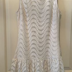 White Bebe Medium drop waist eyelet mini dress 