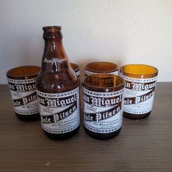 Custom SAN MIGUEL Pale Pilsen Cut Bottle Bar Glass Philippines Brewery Mancave Set Of 6