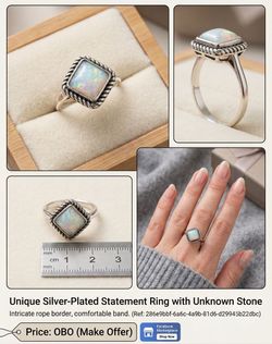 Unique silver-plated ring unknown stone size 8.5