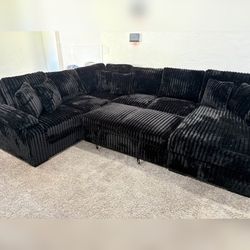 Extra large black Jumbo corduroy sectional pull out sofa bed sleeper sofa