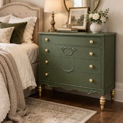 Green And Gold Beautiful  Tall Dresser
