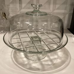 HEAVY Vintage Indiana Glass Checker Board LARGE Cake Plate with dome cover (cake plate 4”T x 12” dia. Dome 5.5”T x 10” dia.