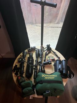 Binoculars and hand pump