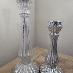 2 DIfferent One CLEAR the OTHER Silver-PIER1 IMPORTS CANDLE HOLDERS