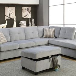 Belville Gray Velvet Sectional Sofa w/Pillows

