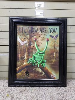 Daniel Johnston art, drawing,folk art,original painting, hi how are you frog, lowbrow art, oil painting , canvas print,Portland, pop art,surreal
