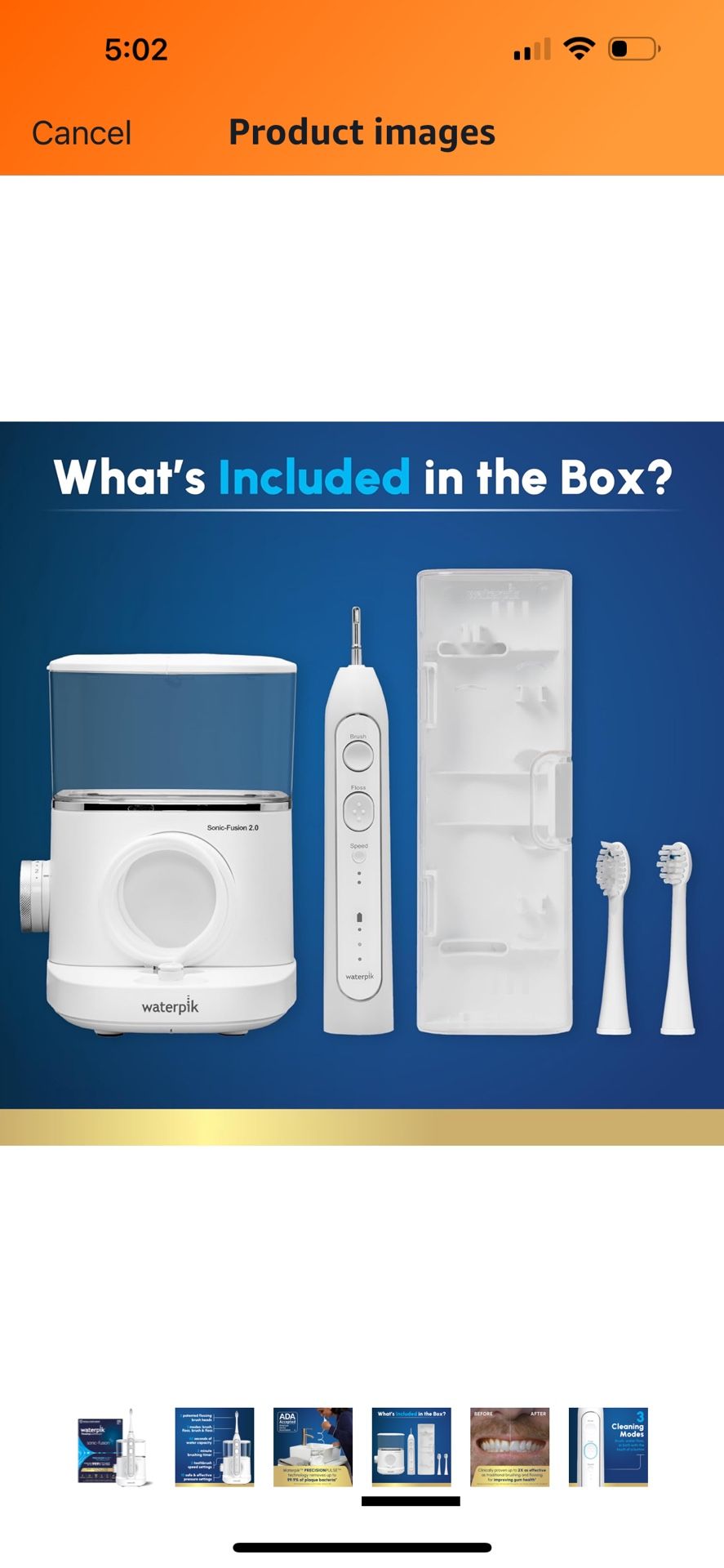 Waterpik Sonic-Fusion 2.0 Professional Flossing Toothbrush, Electric Toothbrush and Water Flosser Combo In One, White SF-04, Packaging May Vary