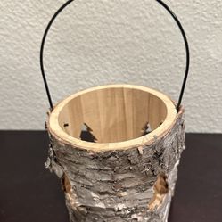 Rustic Wooden Christmas Holiday Candle Holder with Metal Handle