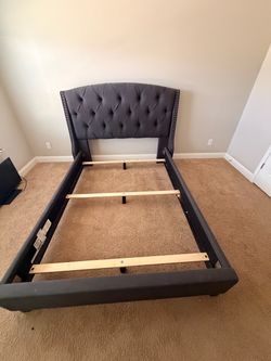 Queen Upholstered Tufted Bed Frame & Headboard – Gray