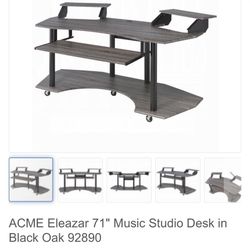 ACME Eleazar 71” Music Studio Desk – Dual Monitor Shelves – Black Oak