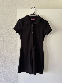 Edikted Black Ribbed Polo Button Romper Y2K