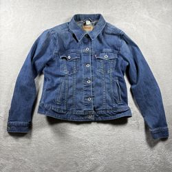 Levis Jean Jacket Women’s XL Blue Denim Trucker Button Front Dark Wash #2279