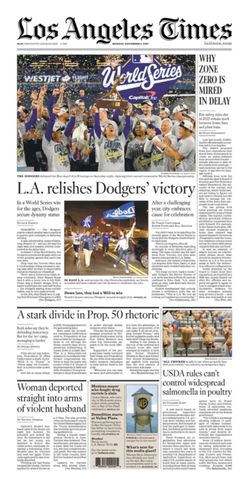 LA Times - LA Dodgers Win the World Series: 11/3/25 paper