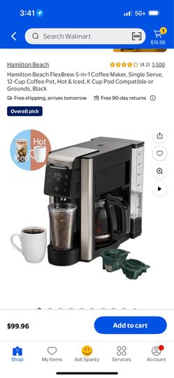 Hamilton Beach FlexBrew 5-in-1 Coffee Maker, Single Serve, 12-Cup Coffee Pot, Hot & Iced, K Cup Pod Compatible or Grounds, Black
