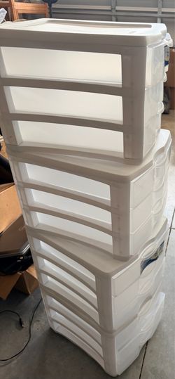4 sets of 3 drawers white hard plastic organizers